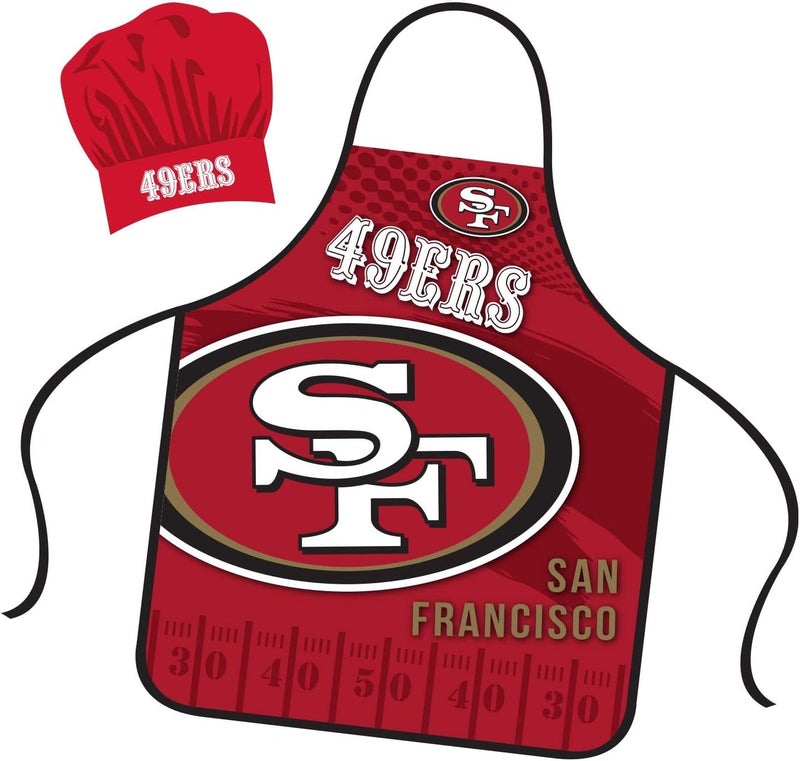 Mojo Licensing San Francisco 49ers Apron Chef Hat Set Full Color Universal Size Tie Back Grilling Tailgate BBQ Cooking Host - Image 2
